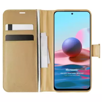 Microsonic Xiaomi Poco M5s Kılıf Delux Leather Wallet Gold