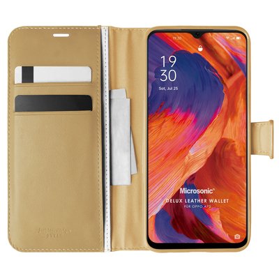 Microsonic Oppo A73 Kılıf Delux Leather Wallet Gold