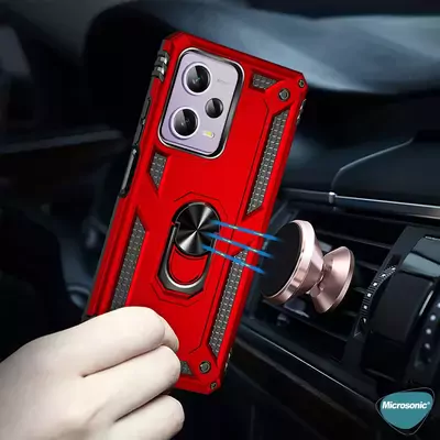 Microsonic Xiaomi Redmi Note 12 Pro Kılıf Military Ring Holder Gümüş