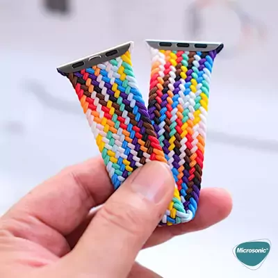 Microsonic Apple Watch Ultra 3 Kordon, (Small Size, 127mm) Knitted Fabric Single Loop Pride Edition