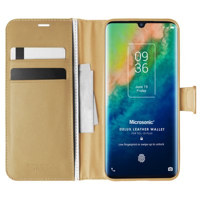 Microsonic TCL 10 Plus Kılıf Delux Leather Wallet Gold