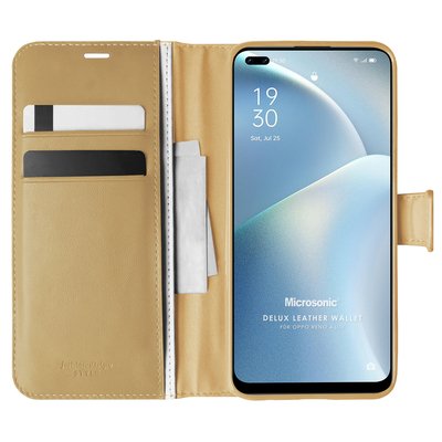 Microsonic Oppo Reno 4 Lite Kılıf Delux Leather Wallet Gold