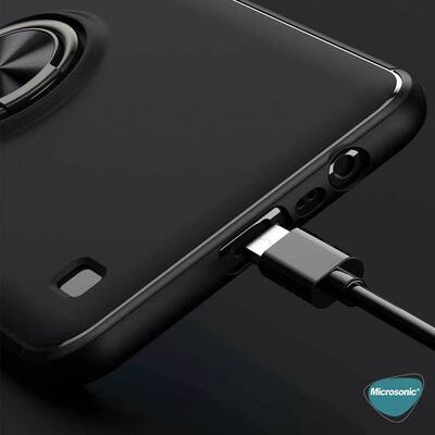 Microsonic Realme C21 Kılıf Kickstand Ring Holder Siyah