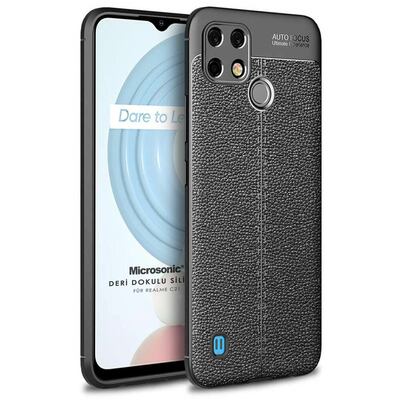 Microsonic Realme C21 Kılıf Deri Dokulu Silikon Siyah