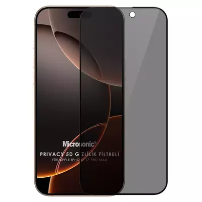 Microsonic Apple iPhone 17 Pro Max Privacy 5D Gizlilik Filtreli Cam Ekran Koruyucu Siyah
