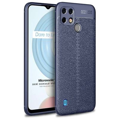 Microsonic Realme C21 Kılıf Deri Dokulu Silikon Lacivert