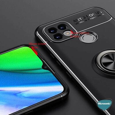 Microsonic Realme C21 Kılıf Kickstand Ring Holder Kırmızı