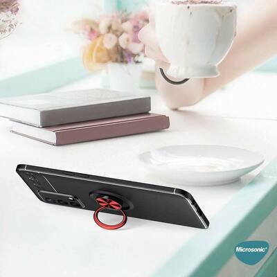 Microsonic Oppo A74 4G Kılıf Kickstand Ring Holder Siyah Rose