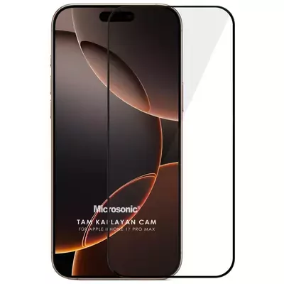 Microsonic Apple iPhone 17 Pro Max Tam Kaplayan Temperli Cam Ekran Koruyucu Siyah