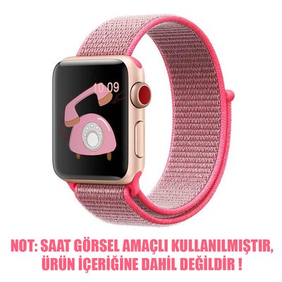 Microsonic Apple Watch Series 7 41mm Hasırlı Kordon Woven Sport Loop Pembe