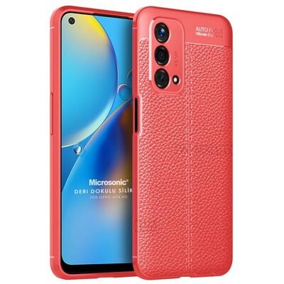 Microsonic Oppo A74 4G Kılıf Deri Dokulu Silikon Kırmızı