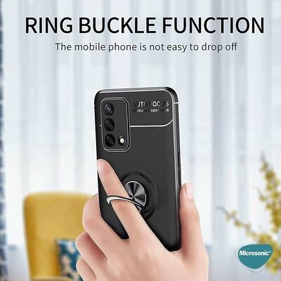 Microsonic Oppo A74 4G Kılıf Kickstand Ring Holder Kırmızı