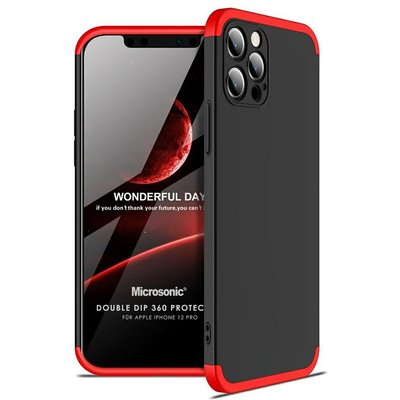 Microsonic Apple iPhone 12 Pro Kılıf Double Dip 360 Protective AYS Siyah Kırmızı