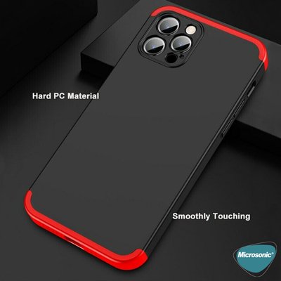 Microsonic Apple iPhone 12 Pro Kılıf Double Dip 360 Protective AYS Siyah Kırmızı