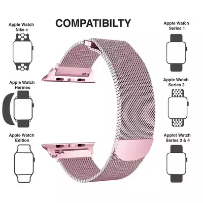 Microsonic Apple Watch 1 38mm Milanese Loop Kordon Rose Gold