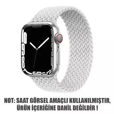 Microsonic Apple Watch SE 44mm Kordon, (Medium Size, 147mm) Braided Solo Loop Band Beyaz