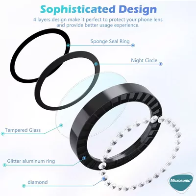 Microsonic Apple iPhone 17 Pro Tekli Diamond Taşlı Kamera Koruma Camı Gold