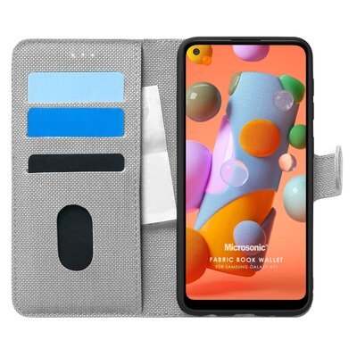 Microsonic Samsung Galaxy A11 Kılıf Fabric Book Wallet Gri