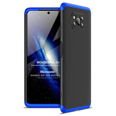 Microsonic Xiaomi Poco X3 NFC Kılıf Double Dip 360 Protective AYS Siyah Mavi