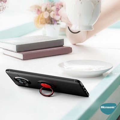 Microsonic Xiaomi Mi 10T Lite Kılıf Kickstand Ring Holder Siyah