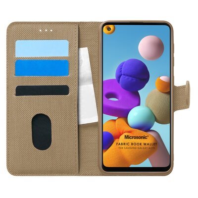 Microsonic Samsung Galaxy A21s Kılıf Fabric Book Wallet Gold