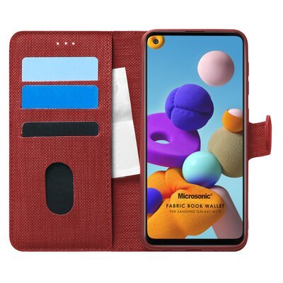 Microsonic Samsung Galaxy A21s Kılıf Fabric Book Wallet Kırmızı