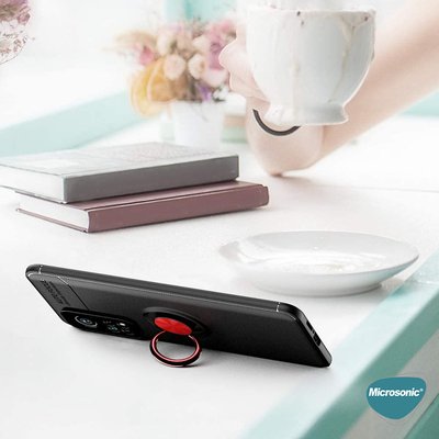 Microsonic Xiaomi Mi 10T Pro Kılıf Kickstand Ring Holder Siyah