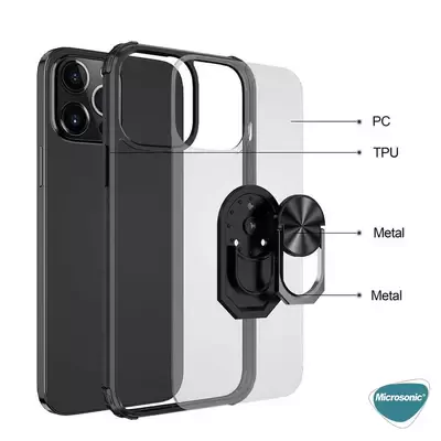 Microsonic Apple iPhone 15 Pro Kılıf Grande Clear Ring Holder Lacivert