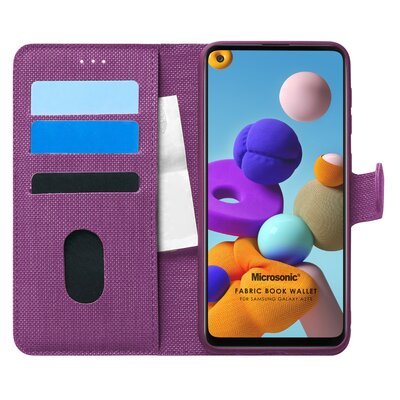 Microsonic Samsung Galaxy A21s Kılıf Fabric Book Wallet Mor