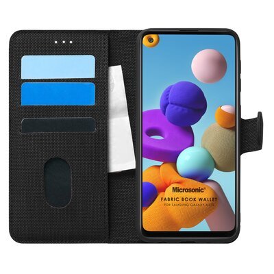 Microsonic Samsung Galaxy A21s Kılıf Fabric Book Wallet Siyah