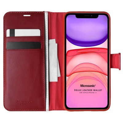 Microsonic Apple iPhone 11 Kılıf Delux Leather Wallet Kırmızı