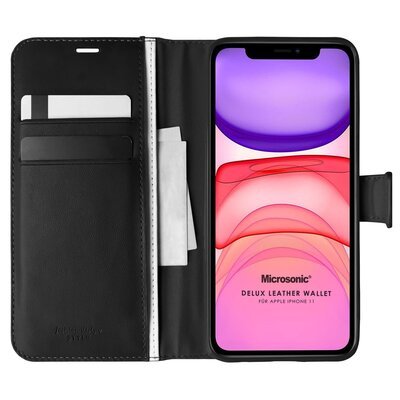 Microsonic Apple iPhone 11 Kılıf Delux Leather Wallet Siyah