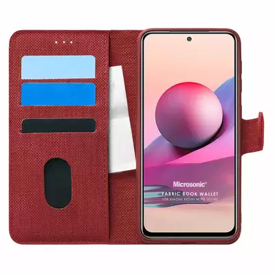 Microsonic Xiaomi Redmi Note 10 Kılıf Fabric Book Wallet Kırmızı