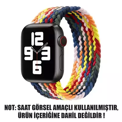 Microsonic Apple Watch SE 44mm Kordon, (Large Size, 160mm) Braided Solo Loop Band Multi Color