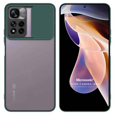 Microsonic Xiaomi Redmi Note 11 Pro Kılıf Slide Camera Lens Protection Koyu Yeşil