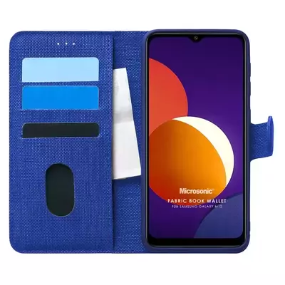 Microsonic Samsung Galaxy M12 Kılıf Fabric Book Wallet Lacivert