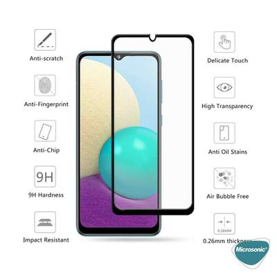 Microsonic Samsung Galaxy A02 Kavisli Temperli Cam Ekran Koruyucu Film Siyah