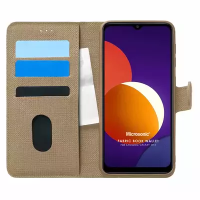 Microsonic Samsung Galaxy M12 Kılıf Fabric Book Wallet Gold