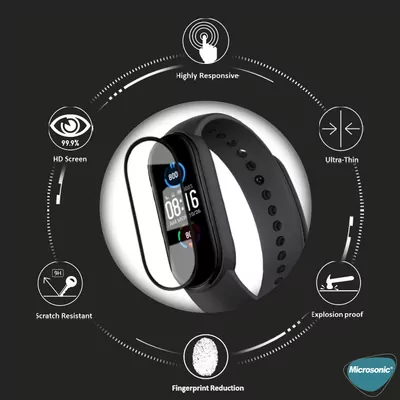 Microsonic Xiaomi Mi Band 3 Tam Kaplayan Temperli Cam Full Ekran Koruyucu Siyah