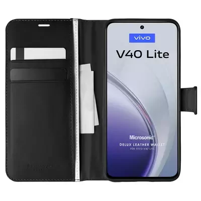 Microsonic Vivo V40 Lite Kılıf Delux Leather Wallet Siyah