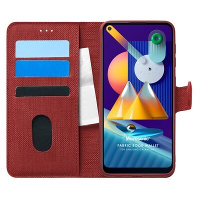 Microsonic Samsung Galaxy M11 Kılıf Fabric Book Wallet Kırmızı