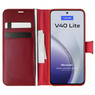 Microsonic Vivo V40 Lite Kılıf Delux Leather Wallet Kırmızı