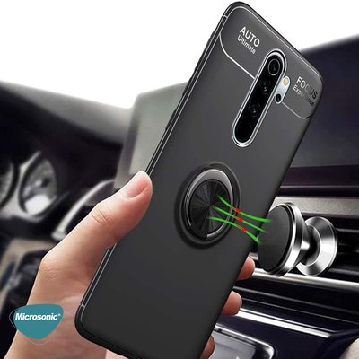 Microsonic Xiaomi Redmi Note 8 Pro Kılıf Kickstand Ring Holder Siyah