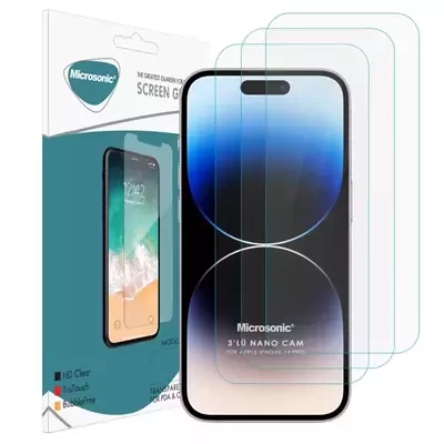 Microsonic Apple iPhone 14 Pro Screen Protector Nano Glass Cam Ekran Koruyucu (3`lü Paket)