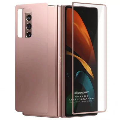 Microsonic Samsung Galaxy Z Fold 2 Ön + Arka Tam Kaplayan Temperli Cam Ekran Koruyucu Gold