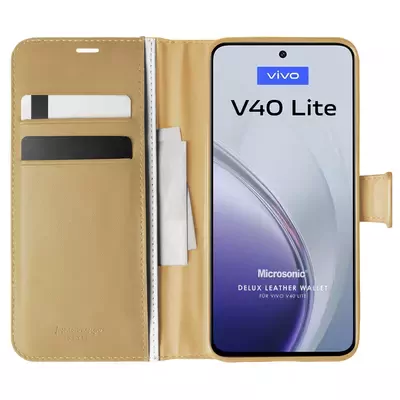 Microsonic Vivo V40 Lite Kılıf Delux Leather Wallet Gold