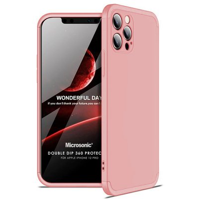 Microsonic Apple iPhone 12 Pro Kılıf Double Dip 360 Protective AYS Rose Gold