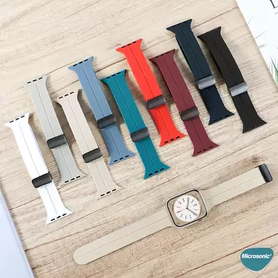 Microsonic Apple Watch Series 7 45mm Kordon Ribbon Line Lacivert Beyaz