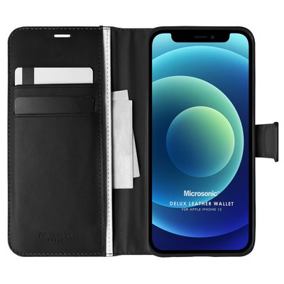 Microsonic Apple iPhone 12 Kılıf Delux Leather Wallet Siyah