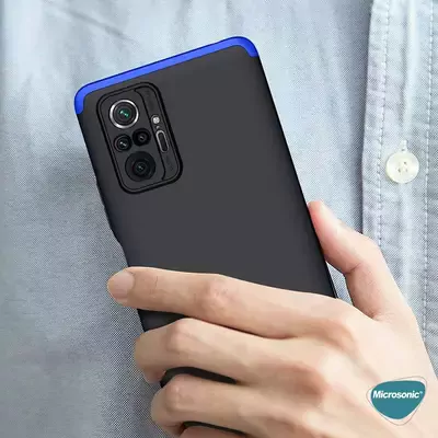 Microsonic Xiaomi Redmi Note 10 Pro Kılıf Double Dip 360 Protective Siyah Mavi